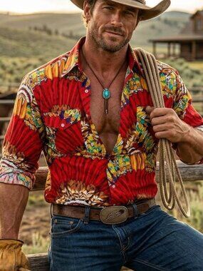 VINTAGE 90s ROPER NATIVE AMERICAN HEADDRESS PRINT SHIRT WESTERN COWBOY sz M